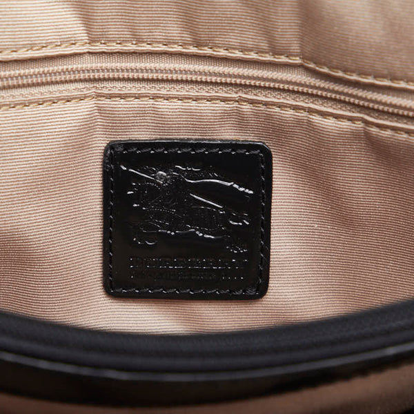 バーバリー ノバチェック ハンドバッグ ベージュ ブラック PVC レザー レディース BURBERRY 【中古】