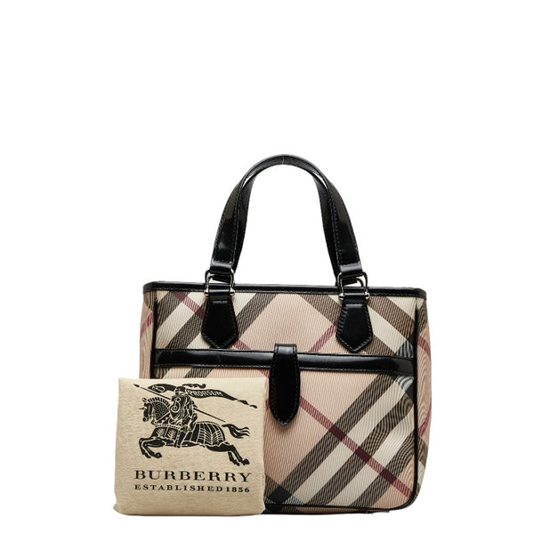 バーバリー ノバチェック ハンドバッグ ベージュ ブラック PVC レザー レディース BURBERRY 【中古】