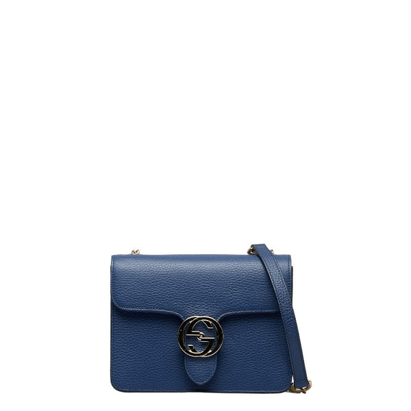 グッチ インターロッキングG チェーン ショルダーバッグ 510304 ブルー レザー レディース GUCCI 【中古】