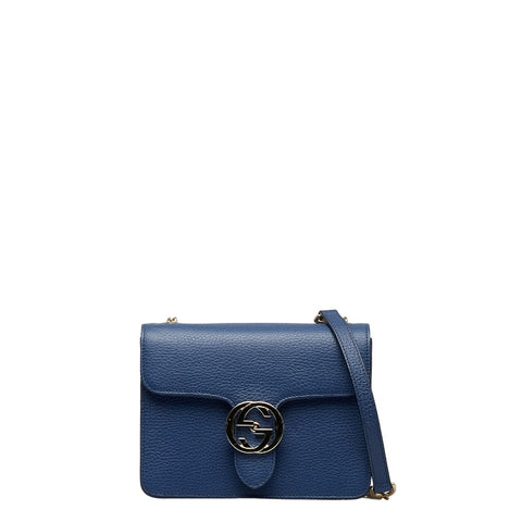 グッチ インターロッキングG チェーン ショルダーバッグ 510304 ブルー レザー レディース GUCCI 【中古】