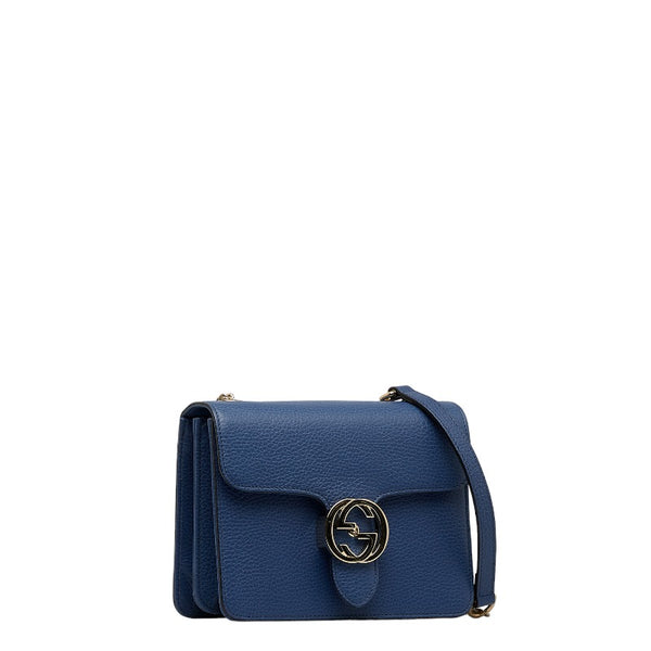 グッチ インターロッキングG チェーン ショルダーバッグ 510304 ブルー レザー レディース GUCCI 【中古】