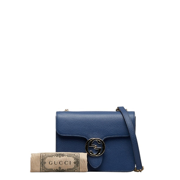 グッチ インターロッキングG チェーン ショルダーバッグ 510304 ブルー レザー レディース GUCCI 【中古】
