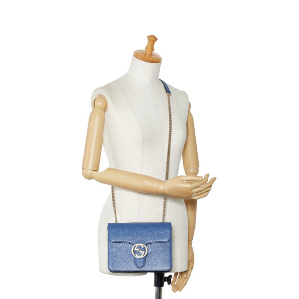 グッチ インターロッキングG チェーン ショルダーバッグ 510304 ブルー レザー レディース GUCCI 【中古】