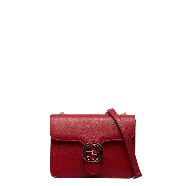 グッチ インターロッキングG チェーン ショルダーバッグ 510304 レッド レザー レディース GUCCI 【中古】