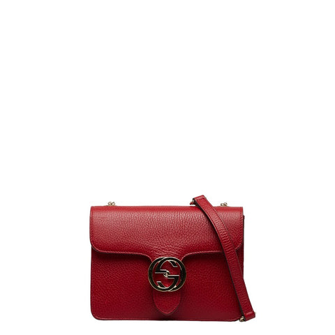 グッチ インターロッキングG チェーン ショルダーバッグ 510304 レッド レザー レディース GUCCI 【中古】