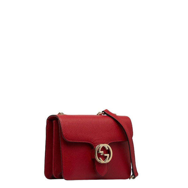 グッチ インターロッキングG チェーン ショルダーバッグ 510304 レッド レザー レディース GUCCI 【中古】