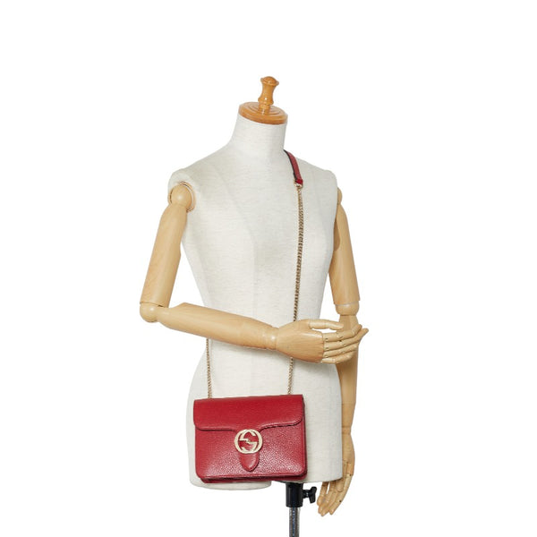 グッチ インターロッキングG チェーン ショルダーバッグ 510304 レッド レザー レディース GUCCI 【中古】