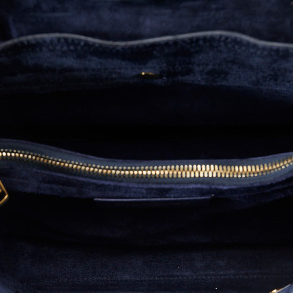 サンローラン ミューズトゥ クロコ型押し ゴールド金具 ハンドバッグ ブラック ネイビー レザー スエード レディース SAINT LAURENT 【中古】