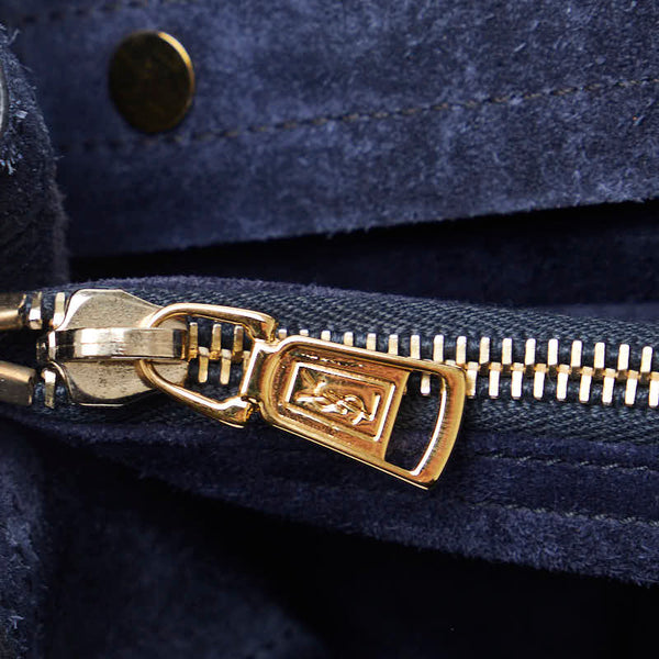 サンローラン ミューズトゥ クロコ型押し ゴールド金具 ハンドバッグ ブラック ネイビー レザー スエード レディース SAINT LAURENT 【中古】