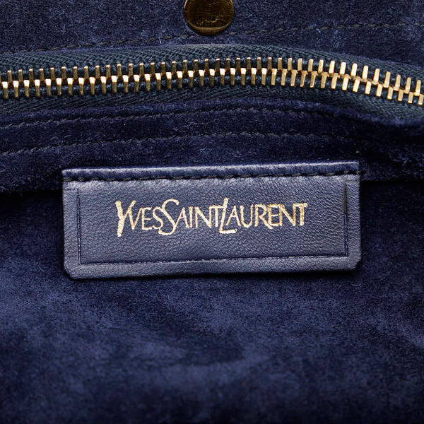 サンローラン ミューズトゥ クロコ型押し ゴールド金具 ハンドバッグ ブラック ネイビー レザー スエード レディース SAINT LAURENT 【中古】