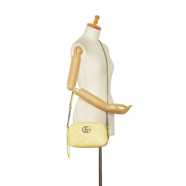 グッチ GGマーモント 斜め掛け チェーン ショルダーバッグ 447632 イエロー レザー レディース GUCCI 【中古】