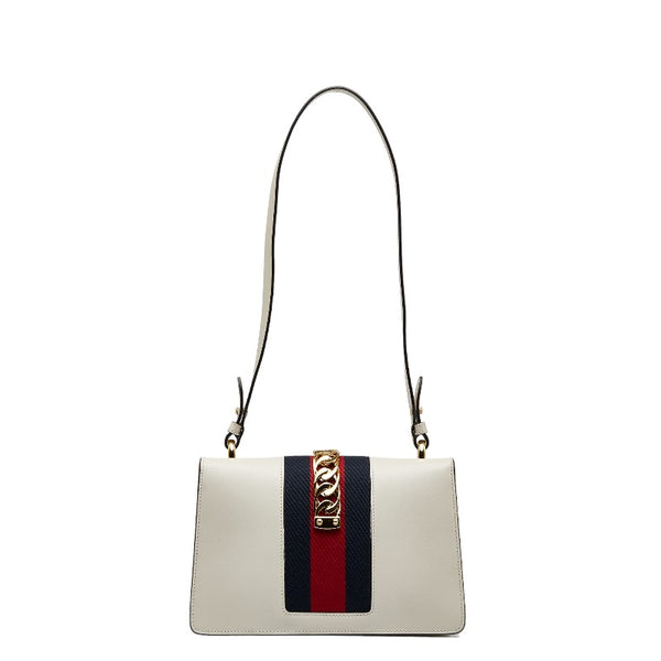 グッチ シェリーライン シルヴィ スモール リボン フラワー ショルダーバッグ 421882 ホワイト  レザー レディース GUCCI 【中古】