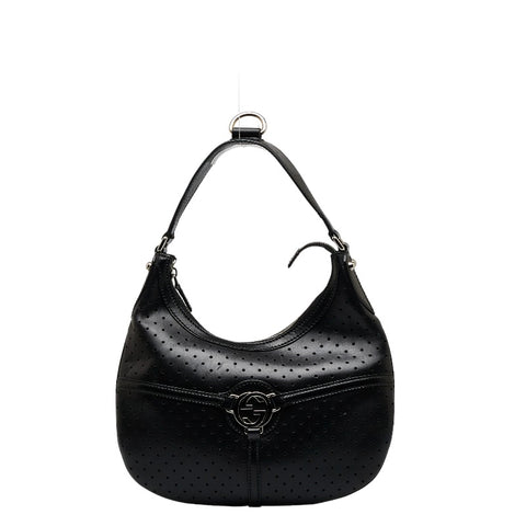 グッチ インターロッキングG パンチング ショルダーバッグ 114869 ブラック レザー レディース GUCCI 【中古】