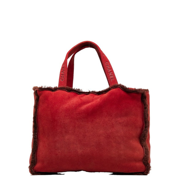 シャネル ロゴ ココマーク ハンドバッグ トートバッグ レッド スウェード ムートン レディース CHANEL 【中古】