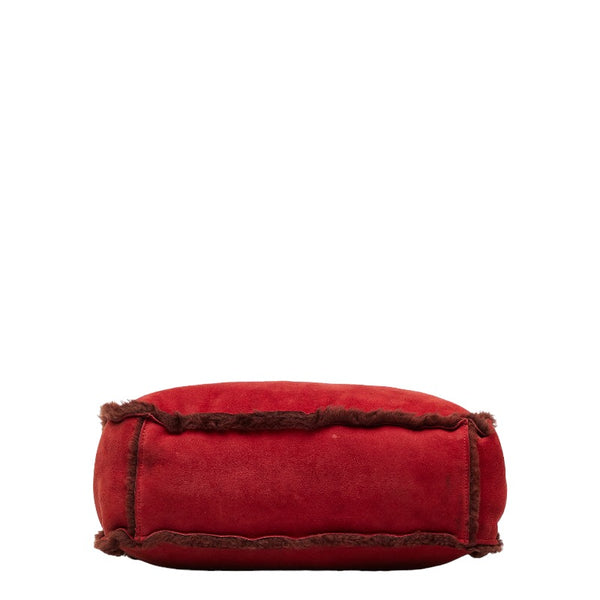 シャネル ロゴ ココマーク ハンドバッグ トートバッグ レッド スウェード ムートン レディース CHANEL 【中古】