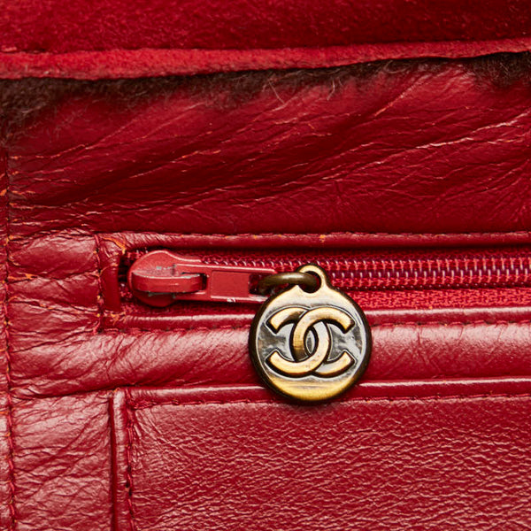 シャネル ロゴ ココマーク ハンドバッグ トートバッグ レッド スウェード ムートン レディース CHANEL 【中古】
