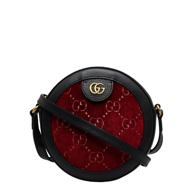 グッチ GG ベルベット ラウンド 斜めがけ ショルダーバッグ 574978 ワインレッド ブラック ベルベット レザー レディース GUCCI 【中古】