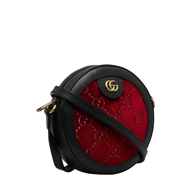 グッチ GG ベルベット ラウンド 斜めがけ ショルダーバッグ 574978 ワインレッド ブラック ベルベット レザー レディース GUCCI 【中古】