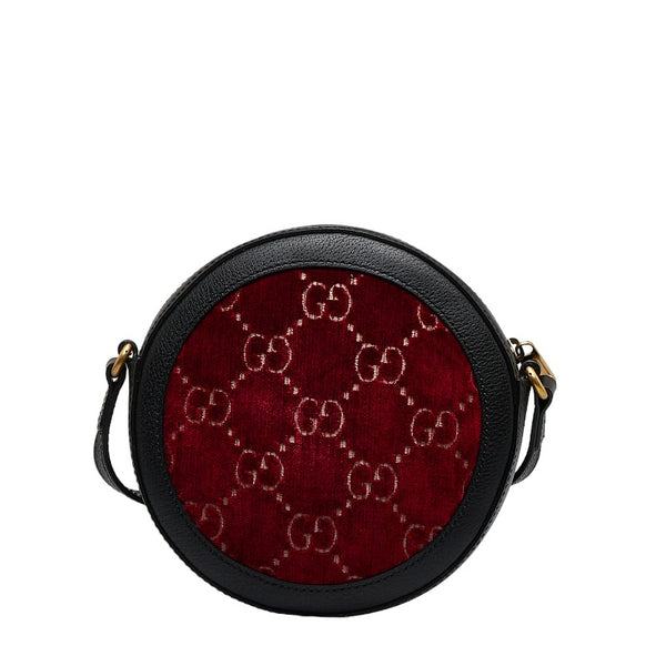 グッチ GG ベルベット ラウンド 斜めがけ ショルダーバッグ 574978 ワインレッド ブラック ベルベット レザー レディース GUCCI 【中古】