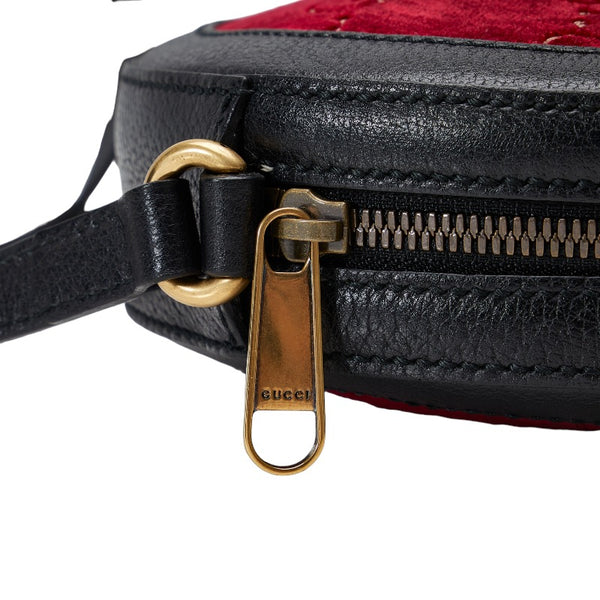 グッチ GG ベルベット ラウンド 斜めがけ ショルダーバッグ 574978 ワインレッド ブラック ベルベット レザー レディース GUCCI 【中古】