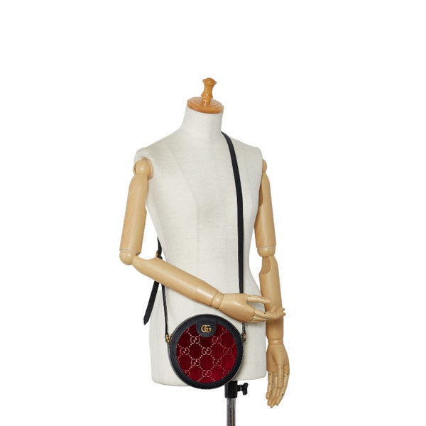 グッチ GG ベルベット ラウンド 斜めがけ ショルダーバッグ 574978 ワインレッド ブラック ベルベット レザー レディース GUCCI 【中古】