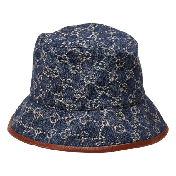 グッチ GGキャンバス バケットハット 576371 ブルー ブラウン キャンバス コットンデニム レザー メンズ GUCCI 【中古】