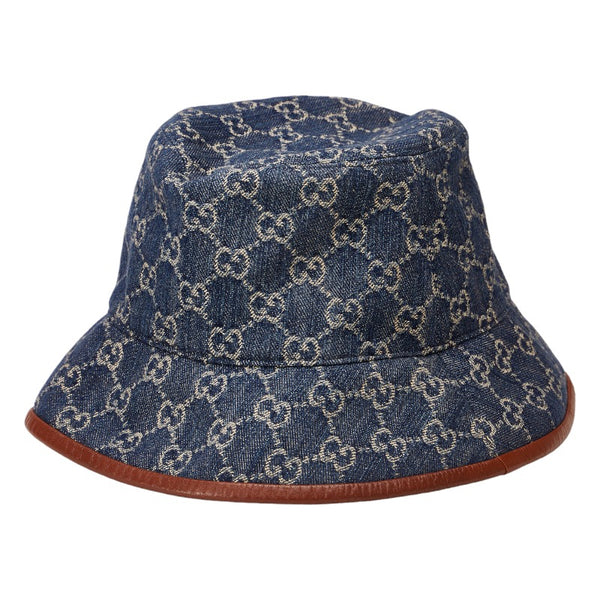 グッチ GGキャンバス バケットハット 576371 ブルー ブラウン キャンバス コットンデニム レザー メンズ GUCCI 【中古】