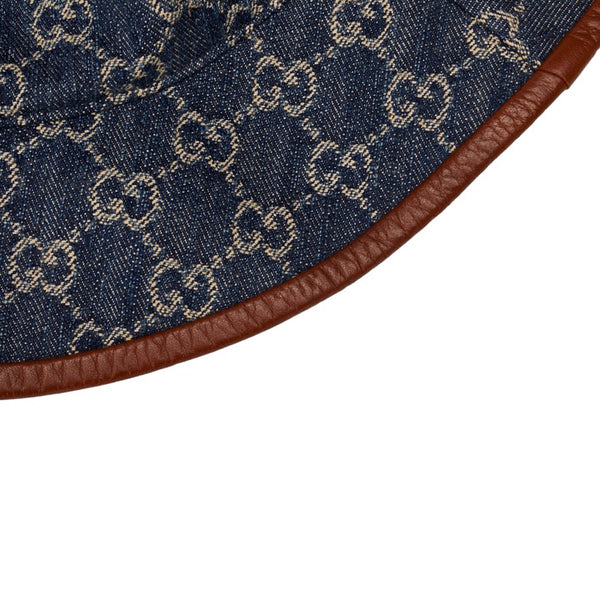 グッチ GGキャンバス バケットハット 576371 ブルー ブラウン キャンバス コットンデニム レザー メンズ GUCCI 【中古】