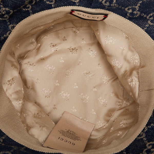 グッチ GGキャンバス バケットハット 576371 ブルー ブラウン キャンバス コットンデニム レザー メンズ GUCCI 【中古】