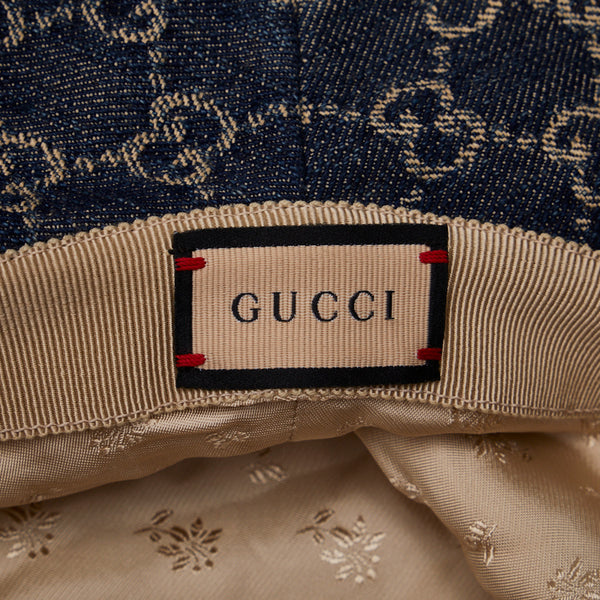 グッチ GGキャンバス バケットハット 576371 ブルー ブラウン キャンバス コットンデニム レザー メンズ GUCCI 【中古】