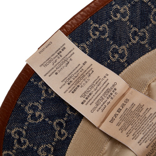 グッチ GGキャンバス バケットハット 576371 ブルー ブラウン キャンバス コットンデニム レザー メンズ GUCCI 【中古】