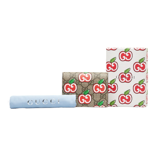 グッチ GGアップル 二つ折り財布 コンパクトウォレット 624641 ベージュ レッド PVC レザー レディース GUCCI 【中古】