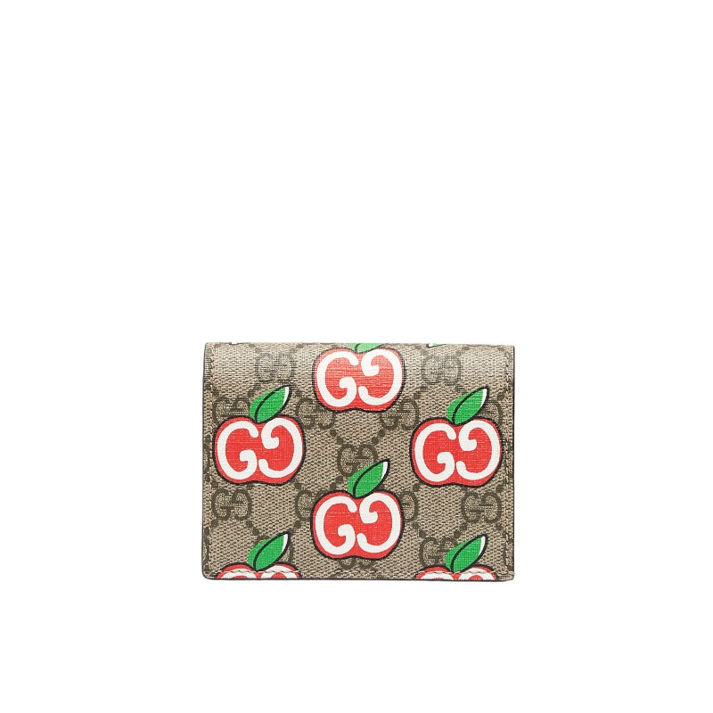 グッチ GGアップル 二つ折り財布 コンパクトウォレット 624641 ベージュ レッド PVC レザー レディース GUCCI 【中古】