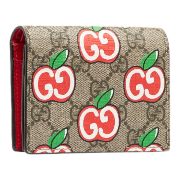 グッチ GGアップル 二つ折り財布 コンパクトウォレット 624641 ベージュ レッド PVC レザー レディース GUCCI 【中古】