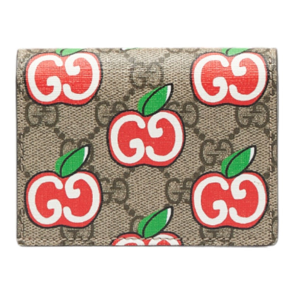 グッチ GGアップル 二つ折り財布 コンパクトウォレット 624641 ベージュ レッド PVC レザー レディース GUCCI 【中古】