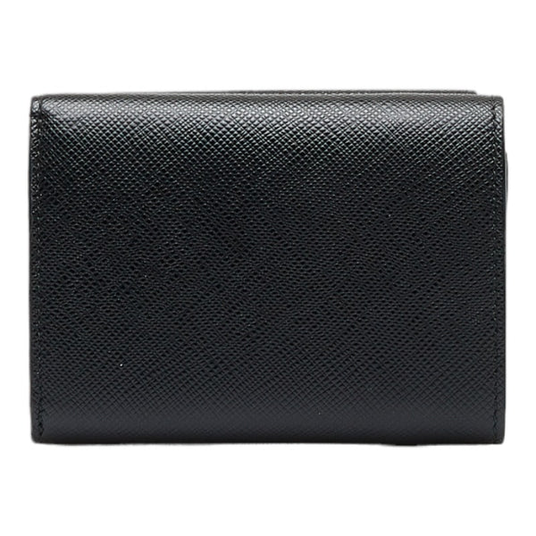 プラダ 三つ折り財布 コンパクトウォレット ブラック レザー レディース PRADA 【中古】