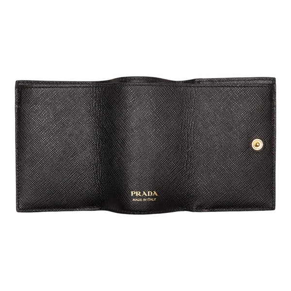 プラダ 三つ折り財布 コンパクトウォレット ブラック レザー レディース PRADA 【中古】
