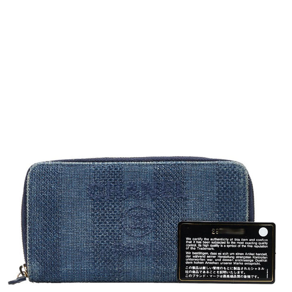 シャネル ドーヴィル 長財布 ブルー ネイビー キャンバス レザー レディース CHANEL 【中古】