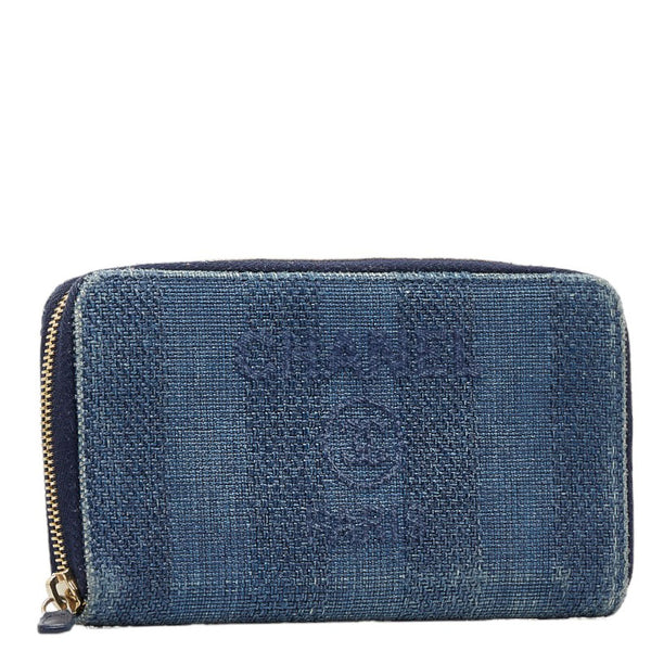 シャネル ドーヴィル 長財布 ブルー ネイビー キャンバス レザー レディース CHANEL 【中古】