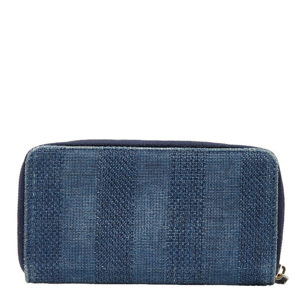 シャネル ドーヴィル 長財布 ブルー ネイビー キャンバス レザー レディース CHANEL 【中古】