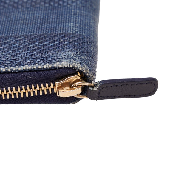 シャネル ドーヴィル 長財布 ブルー ネイビー キャンバス レザー レディース CHANEL 【中古】