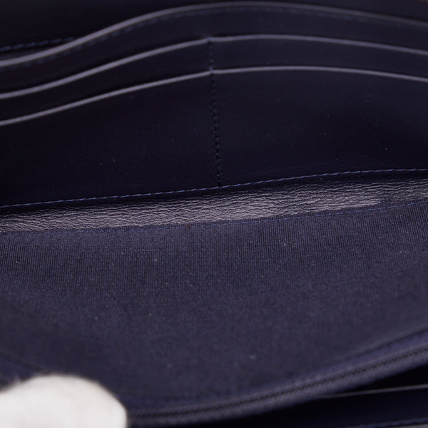 シャネル ドーヴィル 長財布 ブルー ネイビー キャンバス レザー レディース CHANEL 【中古】