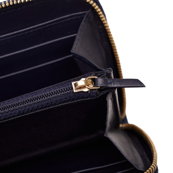 シャネル ドーヴィル 長財布 ブルー ネイビー キャンバス レザー レディース CHANEL 【中古】