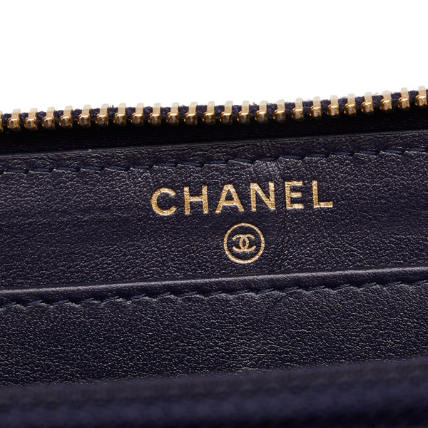 シャネル ドーヴィル 長財布 ブルー ネイビー キャンバス レザー レディース CHANEL 【中古】