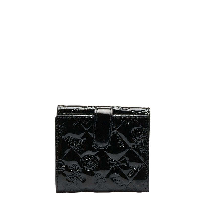 シャネル アイコンライン ココマーク 二つ折り財布 ブラック エナメル レザー レディース CHANEL 【中古】