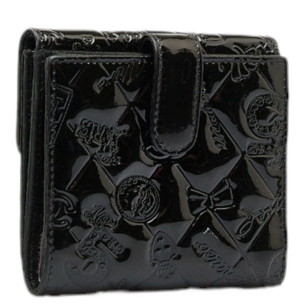 シャネル アイコンライン ココマーク 二つ折り財布 ブラック エナメル レザー レディース CHANEL 【中古】