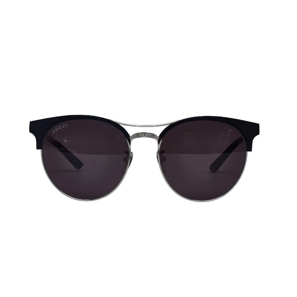 グッチ アジアンフィット ウェリントン型 サングラス GG0075SK 001 ブラック シルバー メタル プラスチック レディース GUCCI 【中古】