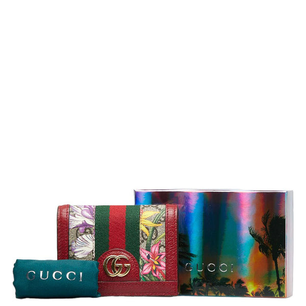 グッチ オフィディアGG フローラ 二つ折り財布 ベージュ レッド PVC レザー レディース GUCCI 【中古】