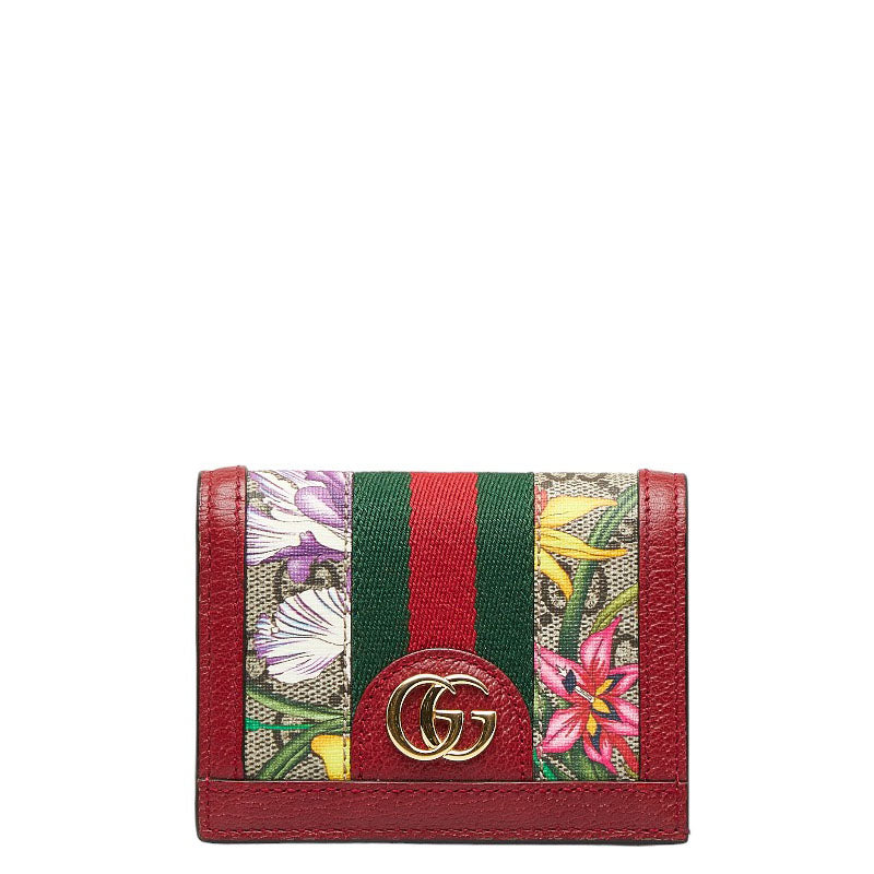 グッチ オフィディアGG フローラ 二つ折り財布 ベージュ レッド PVC レザー レディース GUCCI 【中古】