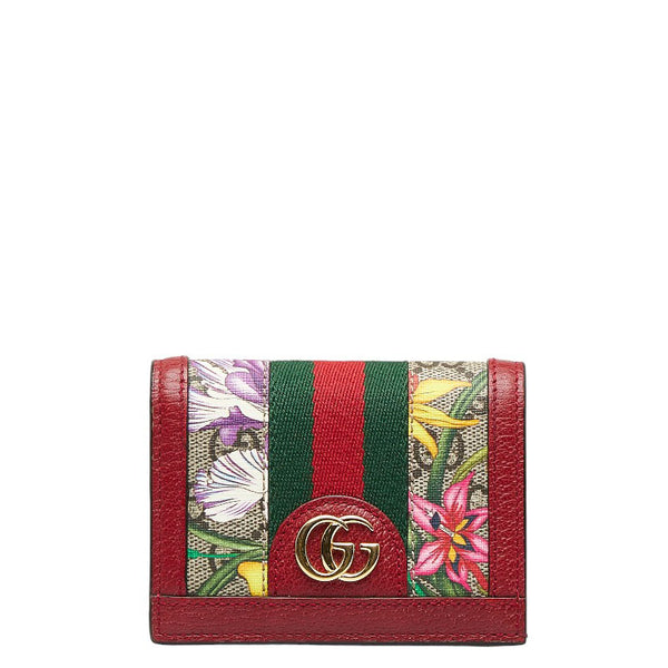 グッチ オフィディアGG フローラ 二つ折り財布 ベージュ レッド PVC レザー レディース GUCCI 【中古】